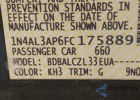 2015 Nissan Altima 2.5/2.5 S/2.5 Sl/2.5 Sv из США, поврежденный, VIN 1N4AL3AP6FC175889